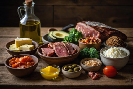 Selection of meat products including ham, cheese, tomato, olives, onion, garlic and otherの素材