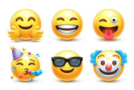 Emoji emoticons set. Smiley emojis with different facial expressions. Vector illustrationのイラスト素材