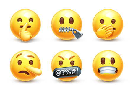 Emoticon set. Yellow face with different emotions. Vector illustrationのイラスト素材
