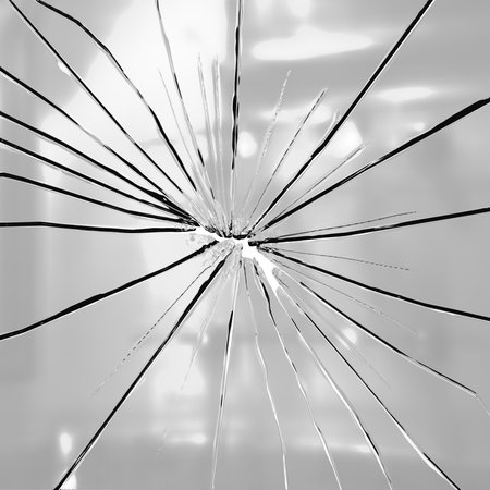 Broken glass on a white background. Black and white photo.