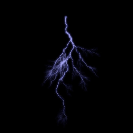 Lightning strike isolated on black background. Realistic vector illustration.の写真素材