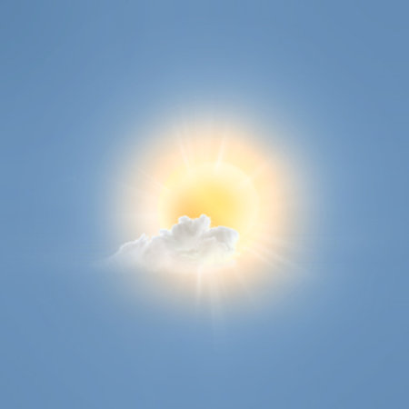 Sun and cloud in the blue sky. 3d rendering. Computer digital drawing.の写真素材