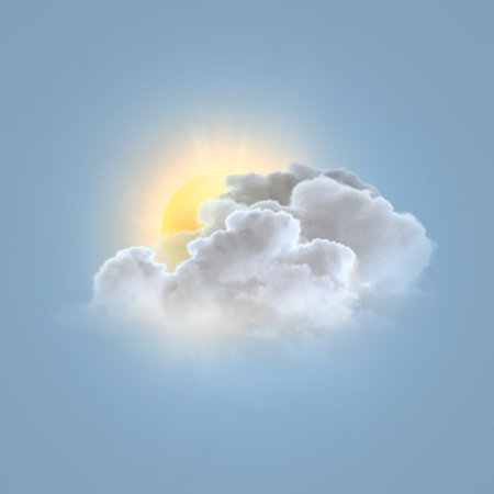 Clouds and sun on blue sky. 3D rendering illustration.の写真素材