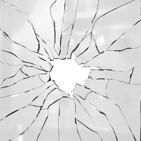 Broken glass with a hole in the center. White background.
