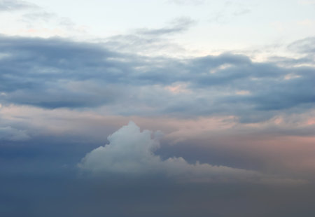Cloudscape, Colored Clouds at Sunset near the Ocean, Nature Background