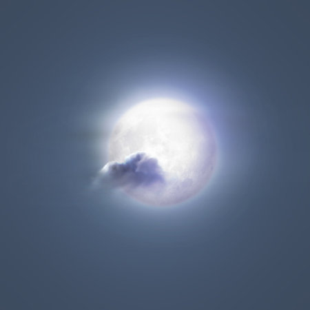 Full moon with cloud in the blue sky. 3D illustration.の写真素材