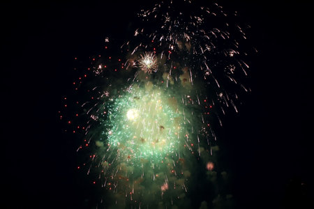 Colorful fireworks of various colors over night sky. Fireworks displayの写真素材