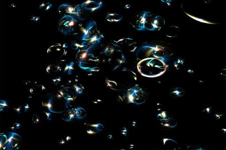 abstract blue soap bubbles on a black background. 3d renderingの写真素材