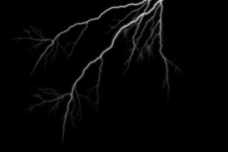 Lightning strike isolated on black background. 3D rendering. Computer digital drawing.