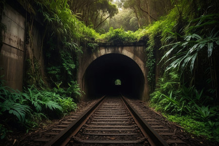 Railway tunnel in the rainforest of Doi Inthanon National Park, Chiang Mai, Thailandの写真素材