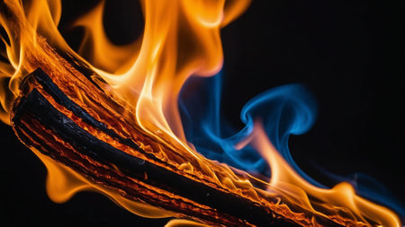 Fire flames on a black background close-up macro photography, abstract backgroundの写真素材