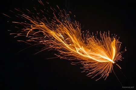 sparkler on a black background, closeup of photo.