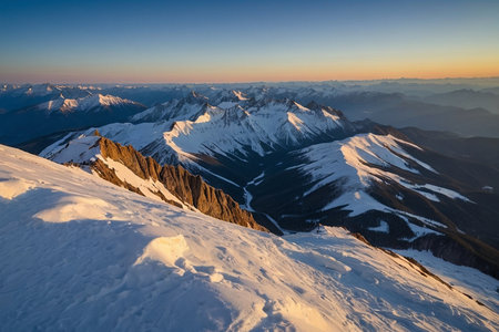 Mountain peak at sunset in winter. Caucasus Mountains, Georgia, region Gudauri.
