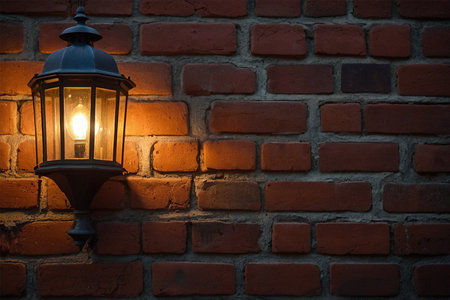 Lantern on a brick wall background. Vintage lamp on a brick wall.