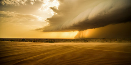 Storm over the Sahara desert, Morocco. Panoramic image.の写真素材