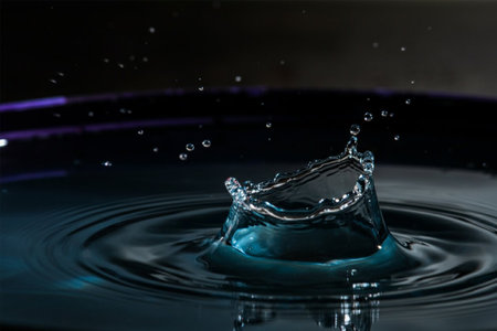 Falling drops of water. Splash effect after collision a falling drops with water Surfaceの写真素材