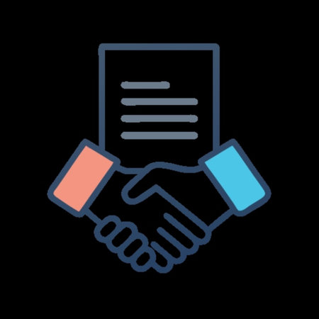 Handshake agreement icon. Handshake symbol. Business agreement sign. Blue icon on black background. Vectorの写真素材