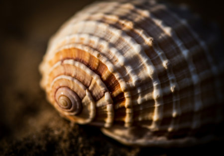 Sea shell on the sand. Close-up. Selective focus.