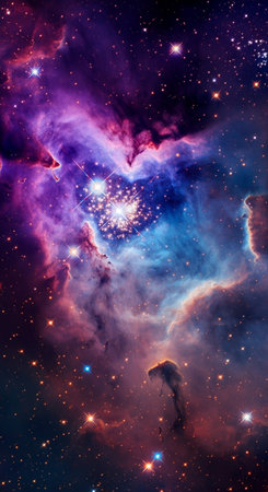 Night sky with stars and nebula. Elements of this image furnished by NASAの写真素材