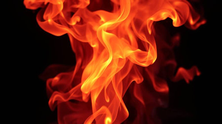 Fire flames on black background, abstract blaze fire flame texture background.の写真素材