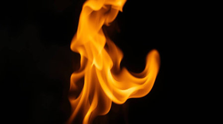 Fire flames on black background, abstract fire flames isolated on black backgroundの写真素材