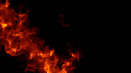 Fire flames isolated on black background. Realistic fire flames isolated on black backgroundの写真素材