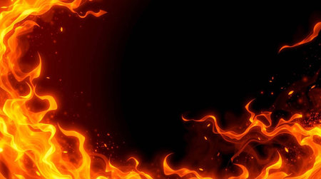 Abstract fire flames on black background. Vector illustration for your design.の写真素材