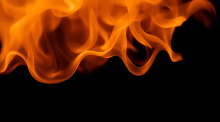 Fire flames on black background, abstract blaze fire flames isolated on black background