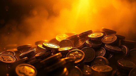 Coins on dark background. Business concept. Selective focus.の写真素材