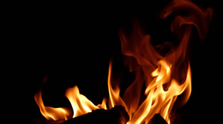 Fire flames on a black background. Fire flames isolated on black backgroundの写真素材