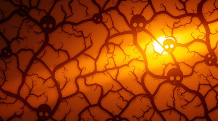 Background with spider web and orange light. 3d renderingの写真素材