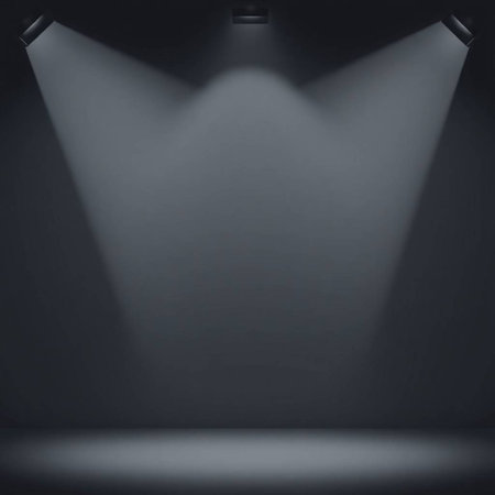 Spotlights on a black wall. 3d rendering. Mock up.の写真素材