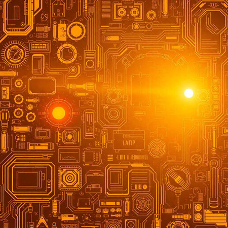 Abstract technological background with circuit board, microchip and sun. Vector illustration.の写真素材