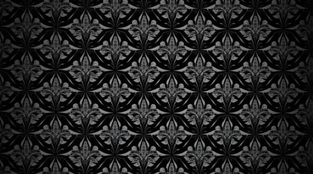 Textile cloth black and white with floral pattern useful as a backgroundの写真素材