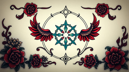 Vintage background with heraldic shield and roses. Vector illustration.の写真素材