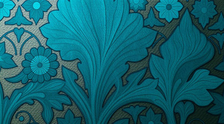 Close-up of a blue floral patterned fabric as a background