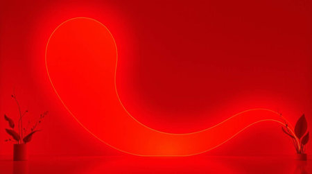 3d render, abstract red background, minimal design, geometric shapeの写真素材
