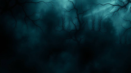 Dark blue background with lightning and smoke. 3D rendering illustration.の写真素材