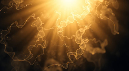 Abstract gold background with rays of light and smoke. 3d renderingの写真素材