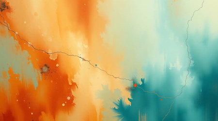 abstract orange and blue watercolor background texture with grunge brush strokesの写真素材