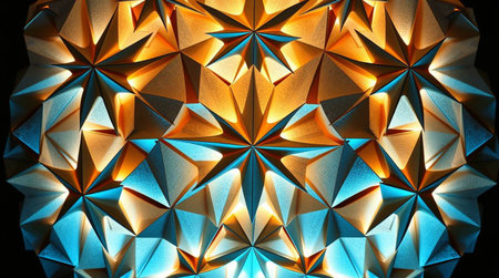 3d rendering of abstract geometric shapes in yellow, blue and orange colors