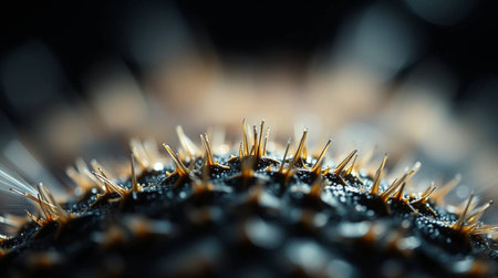 Macro of the thorns of a plant on a black backgroundの写真素材