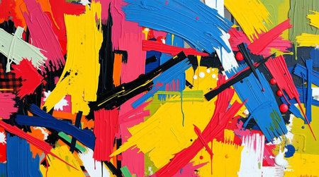 Abstract background of colorful acrylic paint on canvas. Fragment of artworkの写真素材
