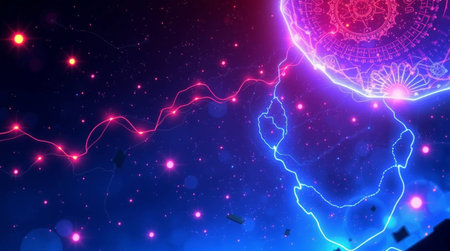 Abstract technology background with lightning and lines. Vector Illustration EPS10