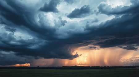 Stormy sky with rain and thunderclouds. Nature background.