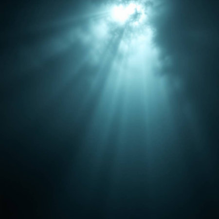 Sunlight in the dark blue sky with clouds and rays of light