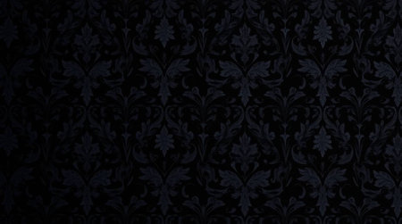 Damask seamless floral pattern. Classic oriental dark blue ornament on a black background