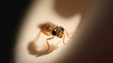 A macro shot of an insect on a white background. Shallow depth of field.