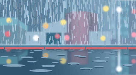 Rainy day background. Rainy weather in the city. Vector illustrationの写真素材
