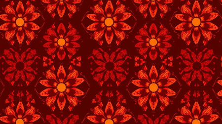 Seamless pattern with red flowers on a dark red background.の写真素材
